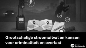 Langdurige stroomuitval in stedelijke omgeving met donkere straat, gesloten winkels en nadruk op veiligheid en weerbaarheid