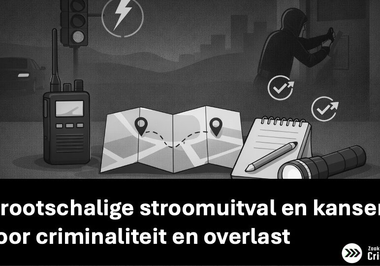 Langdurige stroomuitval in stedelijke omgeving met donkere straat, gesloten winkels en nadruk op veiligheid en weerbaarheid
